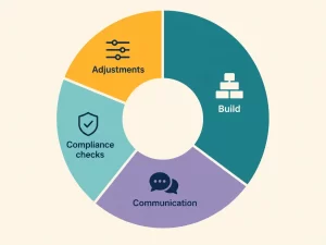 Donut chart showing four categories of manual rostering work: build, adjustments, compliance checks and communication