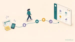Illustration of a sole trader NDIS provider moving from scattered spreadsheets to NDIS software for small providers on one connected platform