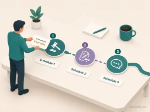 Illustration of the three schedules of the NDIS Integrity and Safeguarding Act 2026 and their commencement dates