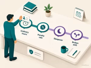 Illustration showing how a single SCHADS Award shift can trigger four different pay calculation rules